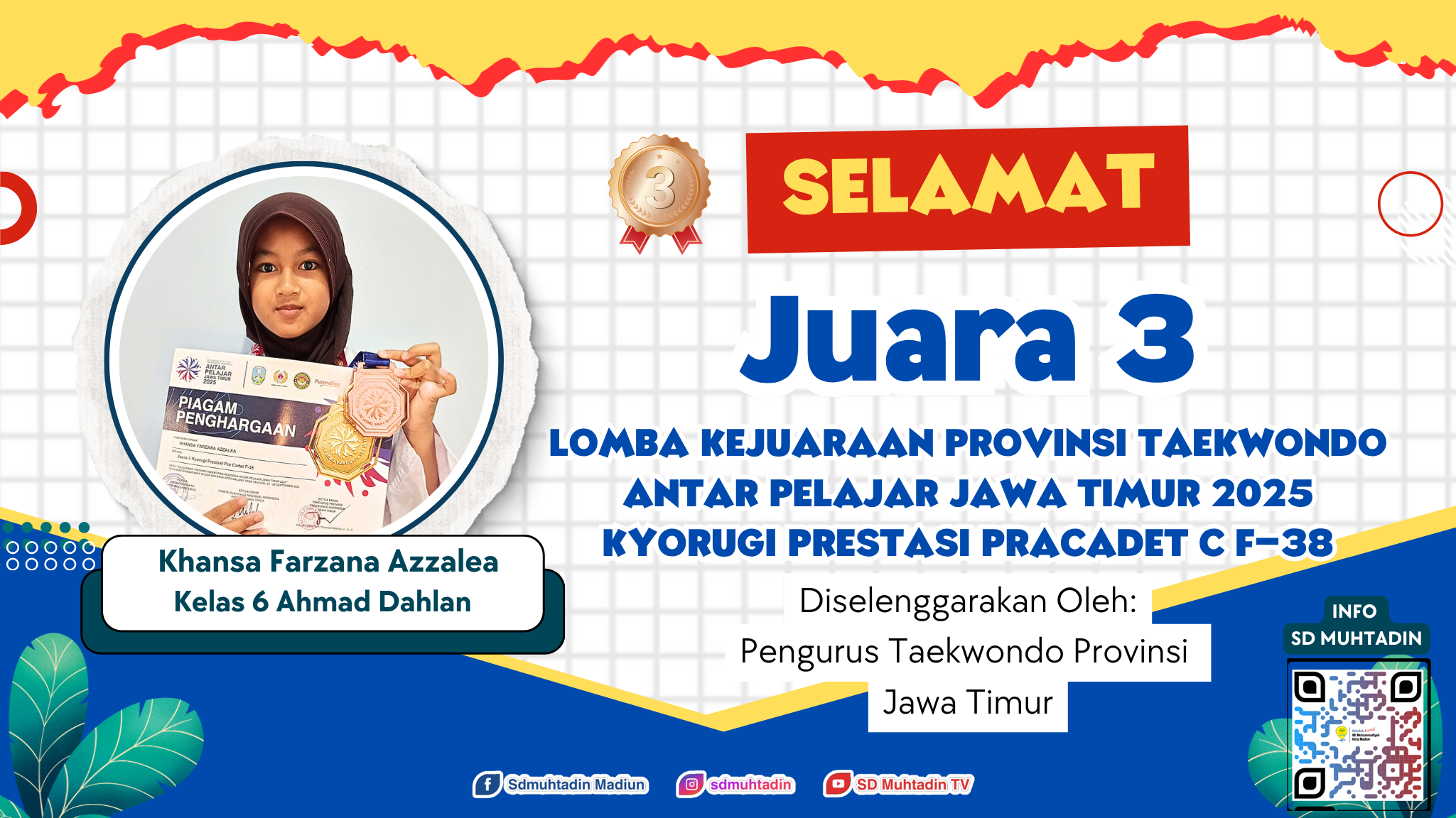 Juara 3 Kejuaraan Provinsi Taekwondo Antar Pelajar Jawa Timur 2025